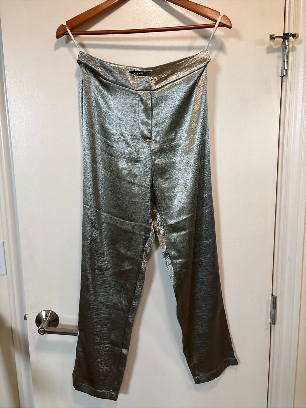 Metallic Khaki Green liquid-silk-look Pants S